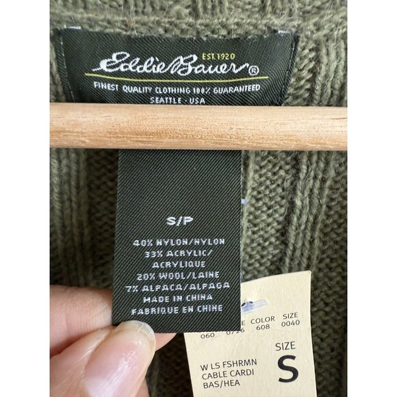 Vintage Eddie Bauer Wool Green Fisherman Cable Knit Sweater Old Money Y2k NWT S - Picture 7 of 8